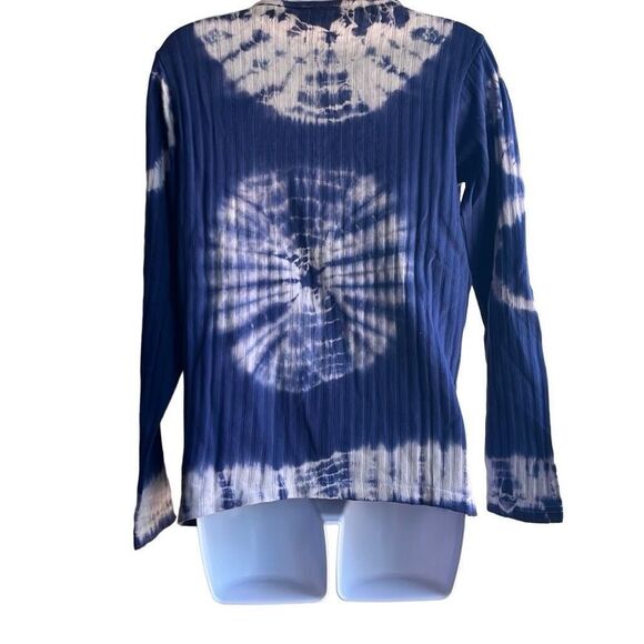 Sheesh Tie Dye Knit Top Purple White Embroidered Neckline Medium NWT Boho Hippie - Picture 2 of 10